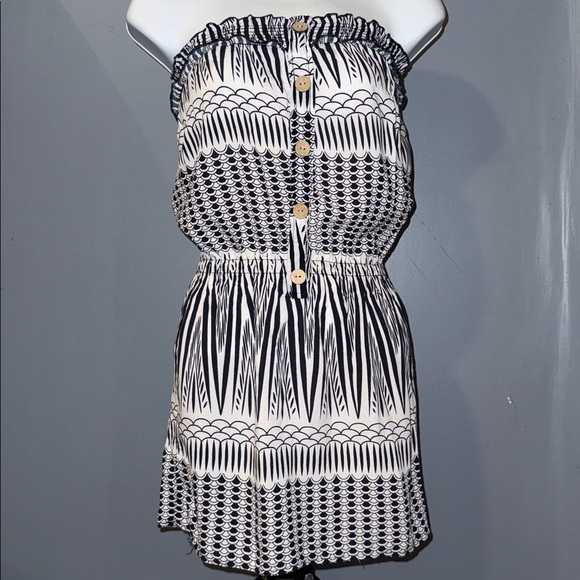 paper tee Dresses & Skirts - Paper Tree Navy & White Print Strapless Mini Dress | Size Small